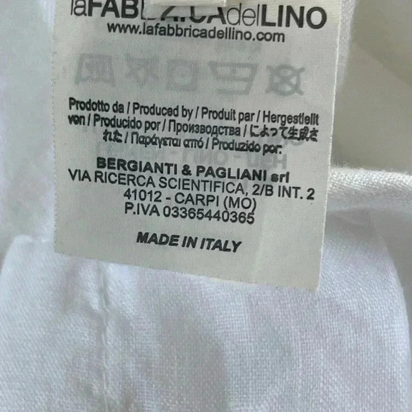 LaFabbricadeilino 100% Linen white floral derail pants size M Italy made Boho - Picture 10 of 12
